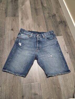 Levi's 501 Cotton Blend Blue Distressed Denim Shorts